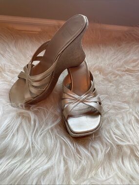 Stuart Weitzman Soft Metallic Gold Crisscross Wedge Sandals